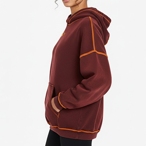 Novedad 2026: Sudadera de algodón 100% personalizada, talla grande, hombros caídos, peso pesado, transpirable, lavado ácido, corte holgado, estilo urbano para mujer. - Product Image 3