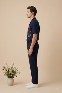 <b>Men</b> BLUE Cotton Poplin Full Sleeve <b>Shirt</b> Turn-down Collar Casual Breathable Summer Wear Solid Color Woven Fabric - Product Image 1