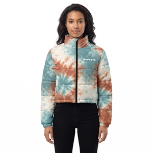 Chaqueta Acolchada Personalizada para Mujer, Corta, Cálida para Invierno, con Estampado Tie Dye por Sublimación, Cierre Completo, Estilo Urbano - Product Image 1