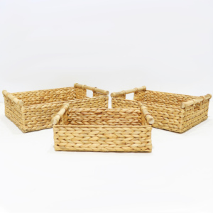Wholesale Rustic Eco Friendly Water Hyacinth Multifunction <b>Storage</b> <b>Baskets</b> for Home Organization <b>Rectangular</b> Nesting Set Handles - Product Image 3
