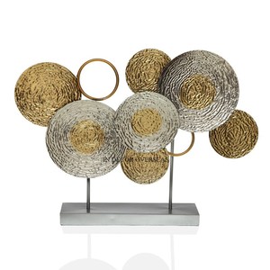 Escultura de lujo de hojas y capullos de diseño, chapada en oro de alta calidad, hecha de metal, con base negra, para decoración del hogar. - Product Image 3