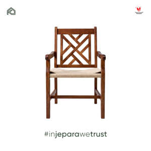 Fauteuil de salle à manger vintage en bois massif, siège tissé à la main, dossier géométrique, chaise en bois pour restaurant, hôtel, café, maison - Product Image 4