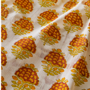 Eco-Friendly <b>Yellow</b> Floral Hand Block Print Lightweight Cotton Fabric Traditional Indian Textile for Girls Dress Kurti <b>Saree</b> - Product Image 1