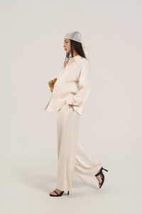 Conjunto de 2 Piezas de Maternidad y Lactancia de Lujo para Mujer, Mezcla de Seda, Transpirable, 180 g/m², Cuello Camisero, Top de Manga Larga y Pantalones - Product Image 5