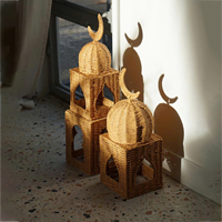 Lanterne de mosquée en rotin faite à la main, décoration Ramadan Eid Mubarak, centre de table islamique tissé, accent de maison, cadeau