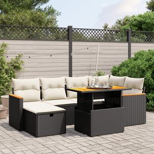 Conjunto de Sofá de Jardín de Ratán Sintético Negro con Reposabrazos Ajustables, Muebles de Exterior Moderadamente Cómodos - Product Image 1