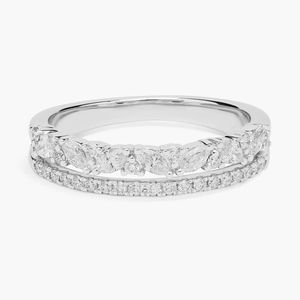 Women's Luxury Two <b>Row</b> Diagonal Marquise and Pave Filled Diamond Band in White Gold - Product Image 1
