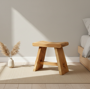 Hye Eco-Friendly Durable Wooden <b>Stool</b> Made Solid Teak Wood Natural Finish Modern Minimalist Design for Living Room Furniture - Product Image 1