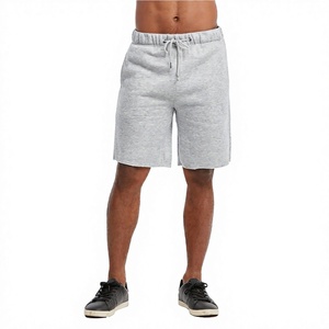 Shorts Bermuda en molleton de coton gris uni pour homme, taille élastiquée avec cordon de serrage, décontracté, taille mi-haute, respirant, tricoté, style jogger - Product Image 4
