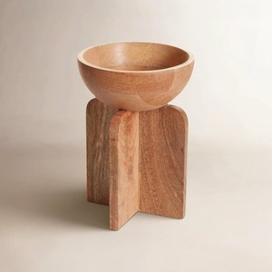 Bol en bois artisanal décoratif avec support, design minimaliste, finition naturelle, pour servir des aliments, offrir en cadeau - Product Image 3