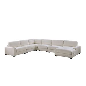 ชุดโซฟาแบบแยกส่วน 6 ชิ้น สีเบจ ผ้ากำมะหยี่เวลท์ พร้อมเก้าอี้ LAF เก้าอี้มุมรูปสามเหลี่ยม เก้าอี้ RAF และเก้าอี้ไม่มีที่วางแขน 3 ตัว สำหรับห้องนั่งเล่น - Product Image 2