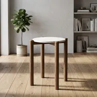 Table d'appoint moderne avec plateau en marbre et pieds en bois, design minimaliste, meubles de salon faits à la main
