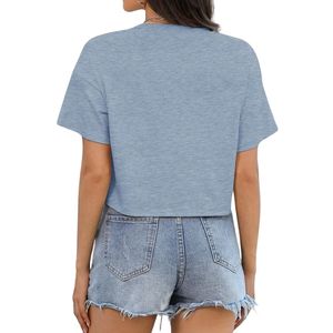 Camisetas Holgadas con Estampado Hawaiano en Oferta, Color Azul Cielo, Algodón, Manga Corta, Estilo Moderno para Vacaciones, Tops Cortos para Mujer - Product Image 2