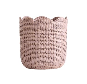 Customized Scalloped Rim Water Hyacinth Basket Hand Woven Storage Bin Laundry <b>Hamper</b> with Pink Finish Home Decor <b>Box</b> New - Product Image 1