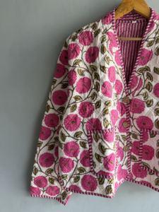 <b>Quilted</b> Jacket Women's Floral Embroidered Cotton Spring Full Sleeve Regular Length <b>Single</b> Button Closure gift for her - Product Image 4