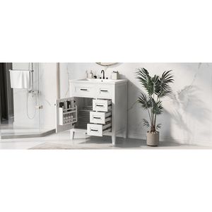 Mobile Bagno Bianco da 30 Pollici con Lavabo e Cassetti, Struttura Solida in MDF (Vecchio SKU N725S999222K) - Product Image 2