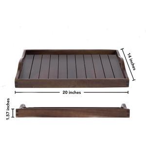 Plateau en bois d'acacia fait à la main avec poignées Plateau aux motifs rustiques pour présentoir à gâteaux ou présentation décorative de table - Product Image 3