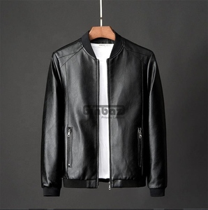 Veste en cuir PU pour homme, veste bomber zippée, coupe-vent, vêtements d'extérieur décontractés pour l'automne et l'hiver - Product Image 3