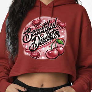 Sweat-shirt à capuche court pour femme, motif cerise Beautiful Disorder, en coton décontracté, à manches longues, pour l'automne - Product Image 6
