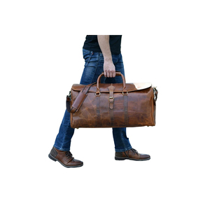 Handmade Custom Full Grain Buffalo Genuine <b>Leather</b> <b>Duffle</b> <b>Bag</b> Stylish Vintage Design Zipper Closure for Lady's Travel Gym Use - Product Image 1