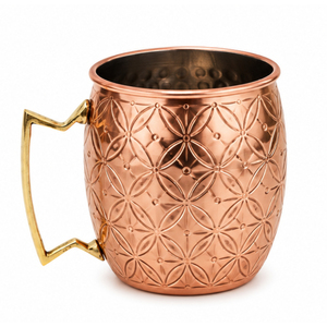 Mug à Moscow Mule en cuivre pur, gravé de motifs floraux vintage, avec poignée en laiton, tasses à bière en métal pour l'hôtellerie, logo personnalisé - Product Image 5