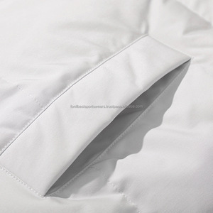 <b>Men</b> <b>White</b> Puffer <b>Jacket</b> Winter Casual Eco-Friendly Worsted Fabric Windproof Cotton Filling Zipper Closure Solid Color Hooded - Product Image 3