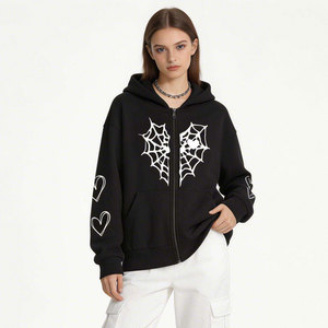 Nueva sudadera con capucha de otoño-invierno, personalizada, de forro polar grueso, con estampado de corazón de telaraña, con cremallera, cálida, informal, estilo urbano, 100% algodón. - Product Image 3
