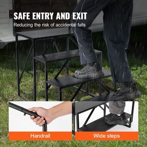Scala per Camper a 4 Gradini con Telaio in Lega di Alluminio, Corrimano in Acciaio al Carbonio Rinforzato, Antiscivolo e Sicura per Entrata/Uscita, Capacità di Carico 440 LBS - Product Image 1
