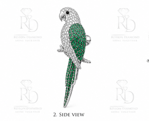 Elegante Broche de Plata de Ley 925 con Moissanita y Diseño de Loro, Esmeralda Verde, para Solapa de Traje, Hecho a Mano - Product Image 2