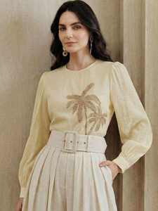 เสื้อแขนกุดผ้าฝ้ายสีครีมลายดอกไม้พิมพ์ลายศิลปะพื้นบ้านโดย MS Handicraft - Product Image 4
