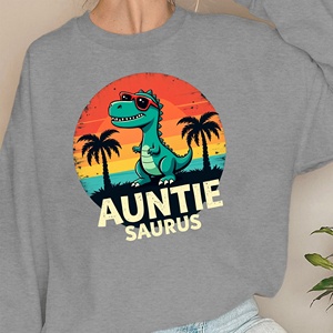 Sudadera Casual de Cuello Redondo para Mujer con Estampado Retro de Dinosaurio, Diseño de Tía Saurus, 100% Poliéster, Tejido de Punto, Manga Larga, Ropa de Primavera - Product Image 3