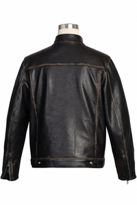 Blouson moto en cuir véritable pour homme, col rabattable, fermeture éclair, couleur unie, vêtement d'extérieur d'hiver, coupe classique, imperméable et respirant - Product Image 4