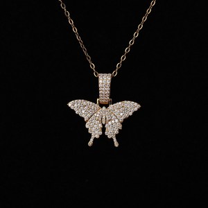 จี้สร้อยคอรูปผีเสื้อมอร์โฟเฮเลนา ทอง 14K ประดับเพชรทรงกลมเจียระไนแบบบริลเลียนท์ เพชรเพาะเลี้ยงในห้องปฏิบัติการ จี้ผีเสื้อเพชรสำหรับผู้หญิง - Product Image 1