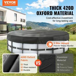 Cubierta de piscina de verano negra de 15 pies, tela Oxford 420D, diseño de cordón impermeable a prueba de polvo para piscinas de tierra, carretes de cubierta de piscina de seguridad - Product Image 2