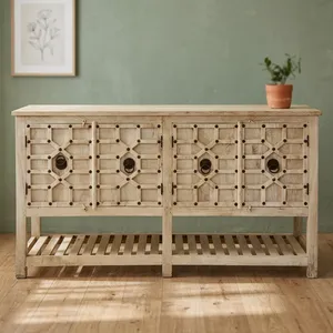 Console à quatre portes en bois massif avec armoire de rangement et étagère à chaussures, meubles rustiques de style farmhouse pour chambre à coucher et salon - Product Image 5