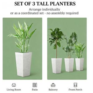 Set di 3 Vasi e Fioriere Conici Bianchi da Esterno Salvaspazio - Product Image 2
