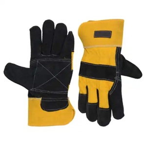 Heavy Duty Industrial Cowhide Split Leather Work Safety Gloves High Visibility Back <b>Strip</b> Cotton <b>Fabric</b> & Heat Cut Resistant - Product Image 1