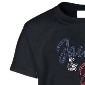 Camiseta Negra de Manga Corta con Cuello Redondo y Diseño de Diamantes de Imitación para Adolescentes, para la Escuela, Uso Diario, Ropa Cómoda para la Calle - Product Image 4