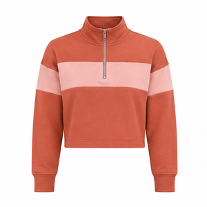 Customize Terracotta <b>Womens</b> Easy Fit <b>Half</b> <b>Zip</b> Cropped <b>Sweatshirt</b> Casual Layer Brushed Fleece - Product Image 4