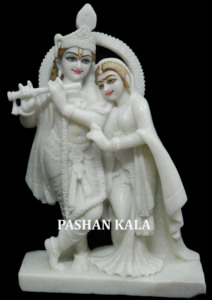 Statue de marbré autoportante Krishna, magnifique Radha, avec cannelure de jeu - Product Image 6