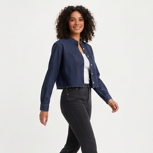 Chemises en jean décontractées d'été pour femmes de haute qualité, coupe courte, boutonnées, manches courtes, délavage vintage - Product Image 3