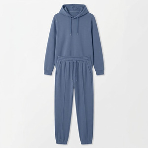 Men's Blue Hooded Tracksuit Full Sleeve Solid Color Casual Sweatshirt And Pants <b>Set</b> With Side Pockets Elastic Waist Regular Fit - Product Image 3