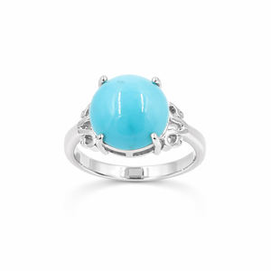 Bague en argent 925 plaqué or rhodié avec cabochon rond turquoise, gravée, design de créateur, pierre précieuse - Product Image 6