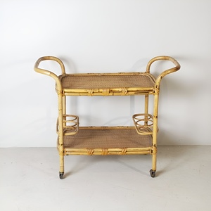 Rattan <b>bar</b> cart for parties events top choice barcart with handle cane wood <b>drinks</b> trolley - Product Image 6