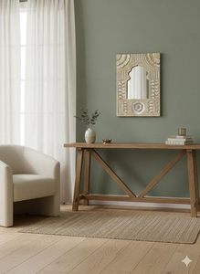 Espejo de Pared con Arco Marroquí Tallado a Mano, Espejo Decorativo con Marco de Madera, Espejo de Estilo Boho Rústico para Decoración del Hogar - Product Image 4