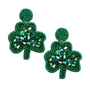<b>Green</b> Shamrock Silver Plated Crystal Rhinestone Pendant <b>Earrings</b> for Women St Patrick's Day Festival Statement Clover Design - Product Image 1