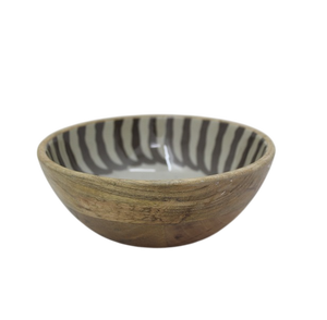 Tazón de madera hecho a mano con diseño Wabi Sabi, interior rayado, para servir comida, forma redonda, tazón decorativo de madera, vajilla. - Product Image 1
