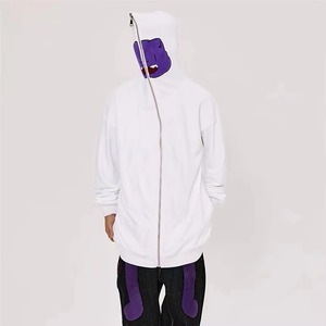 Custom Full Face <b>Zip</b> <b>Up</b> Hoodie Men Graphic Print <b>White</b> Black Oversized Cotton Fleece Hooded Sweatshirt Jacket Streetwear - Product Image 2