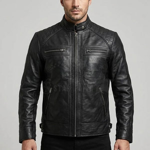 Blousons de moto en cuir de vachette véritable, double couture, protection renforcée, col montant, respirants, écologiques, pour l'hiver - Product Image 3