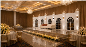 Elegante Decoración de Escenario para Boda de Estilo Victoriano Blanco, Decoración de Escenario para Boda Maharaja con Ventanas Arqueadas y Detalles Florales - Product Image 4